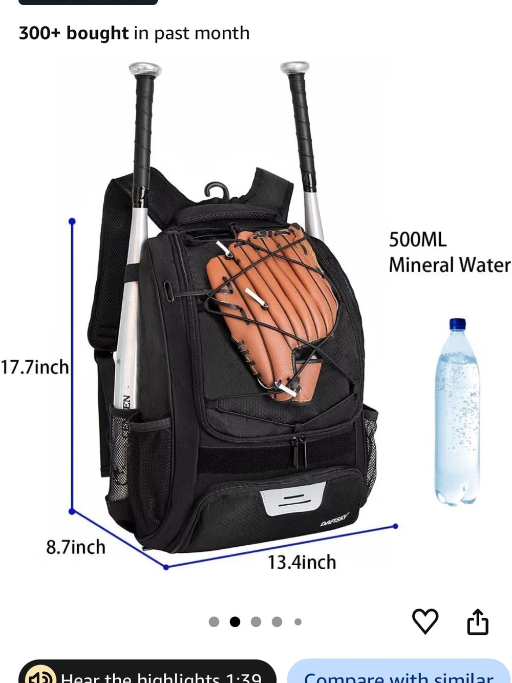 Baseball Backpack for Men - Black with Brown Glove Holder